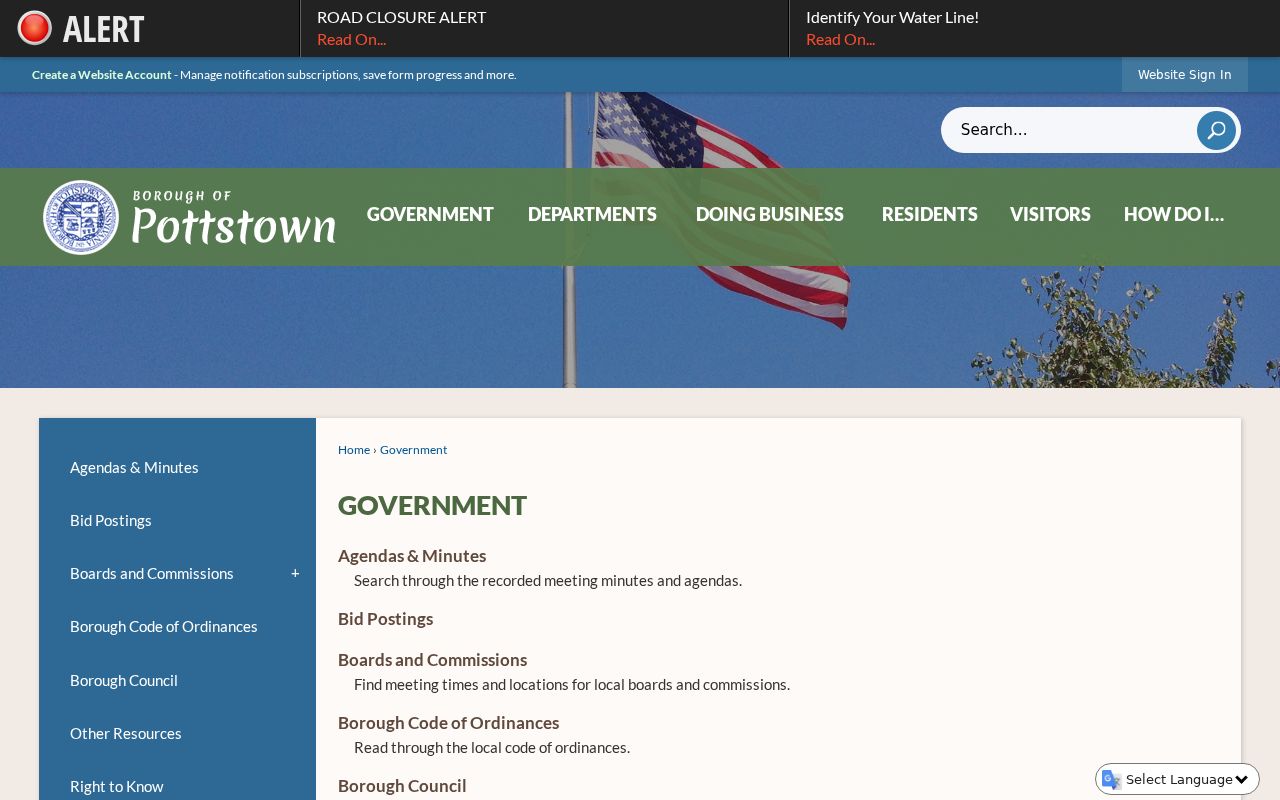 Pottstown residents directory Borough Government records page