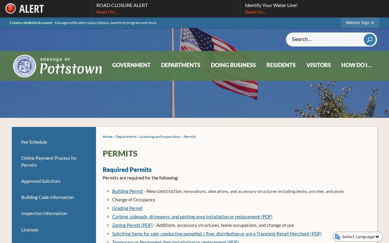 Pottstown street directory Borough permits and inspections page