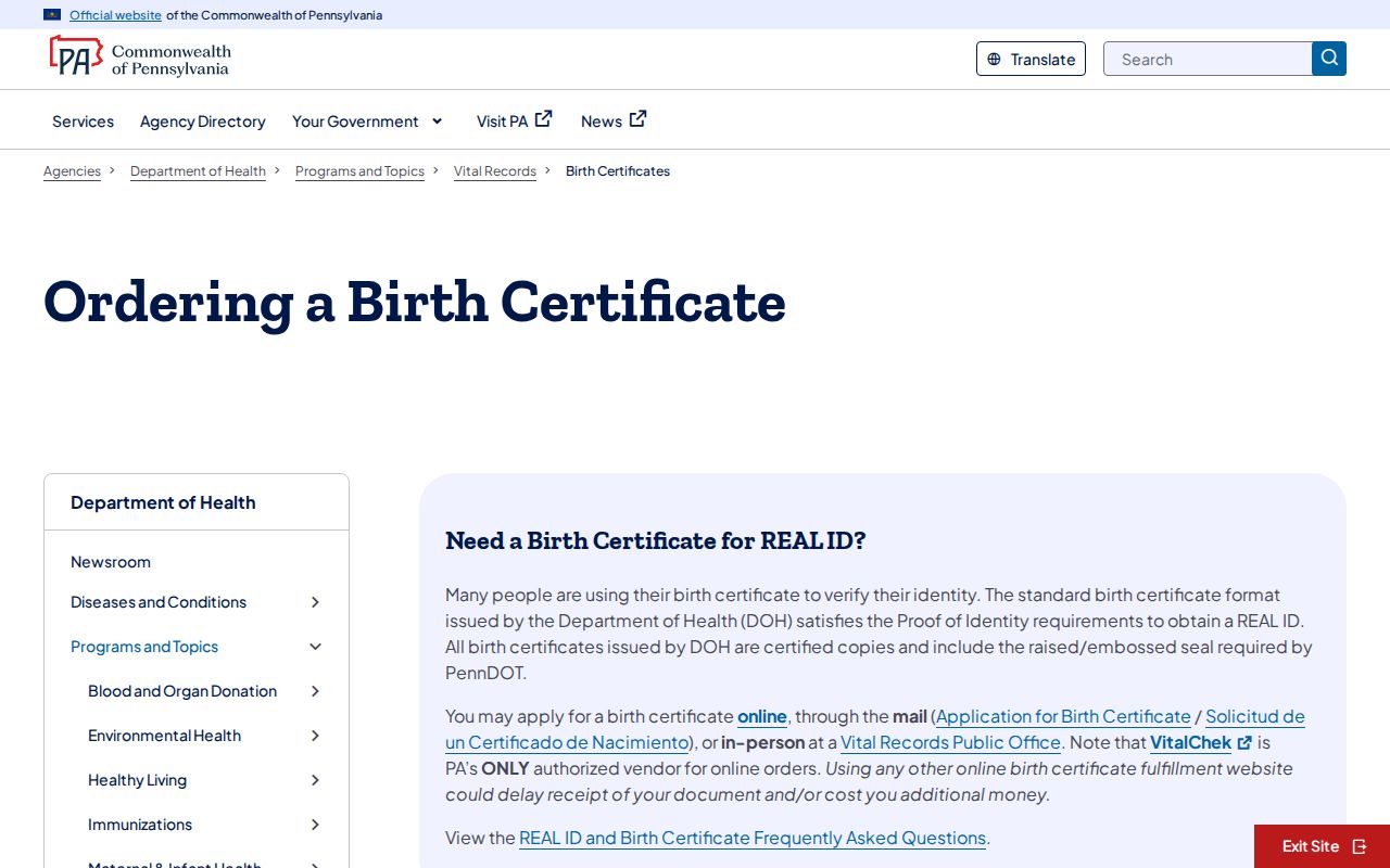 Pottstown resident lookup through Pennsylvania birth certificate records