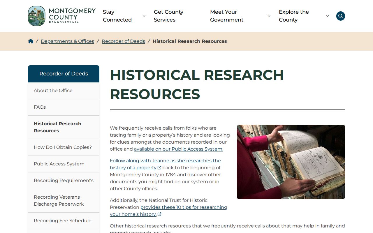 Pottstown previous residents research route on Montgomery County Recorder home and property history resources